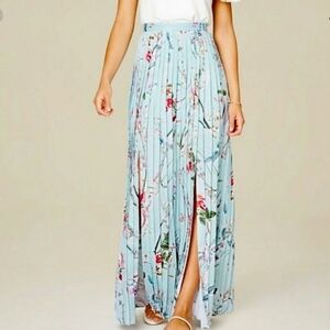 Bebe Spring Floral Double Slit Pleated Maxi Zipper Waist Lined Skirt Size 0P